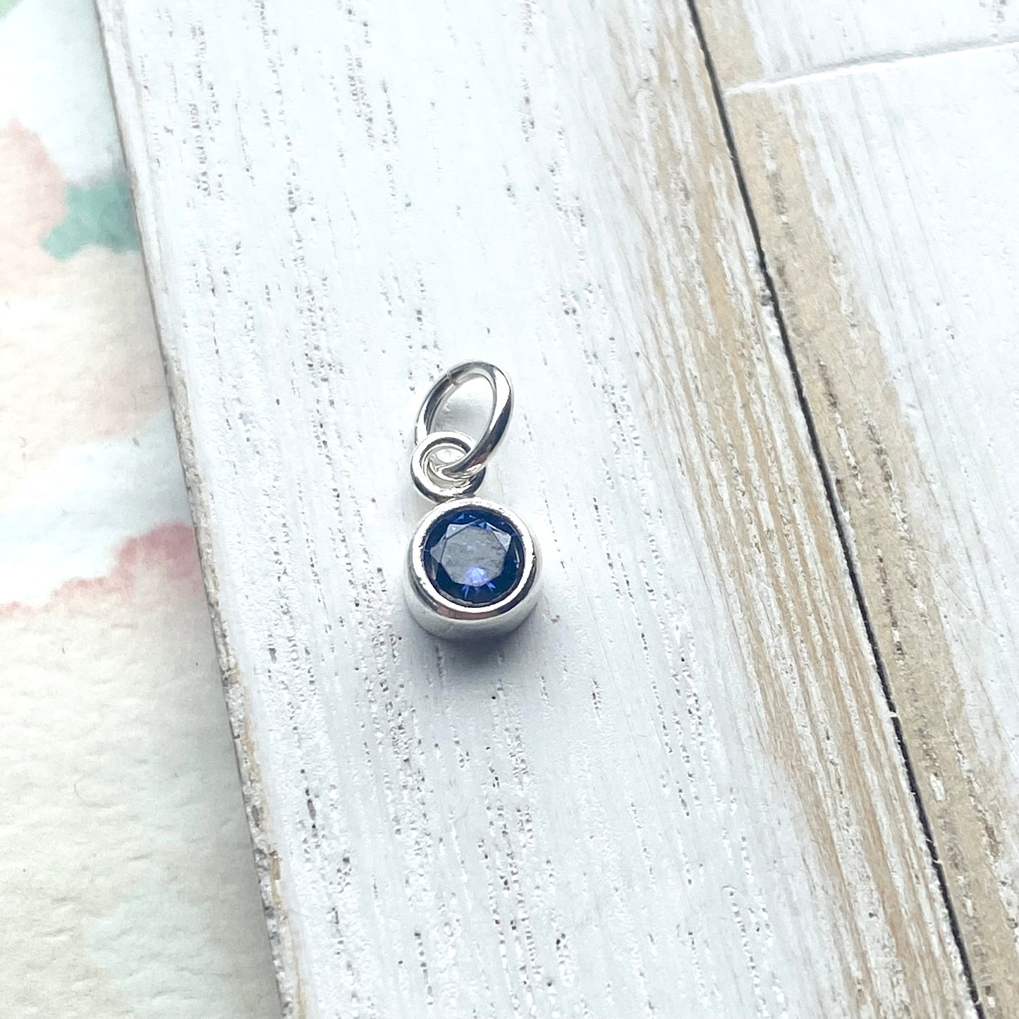 September Birthstone Charm 4mm Sapphire CZ Sterling Silver