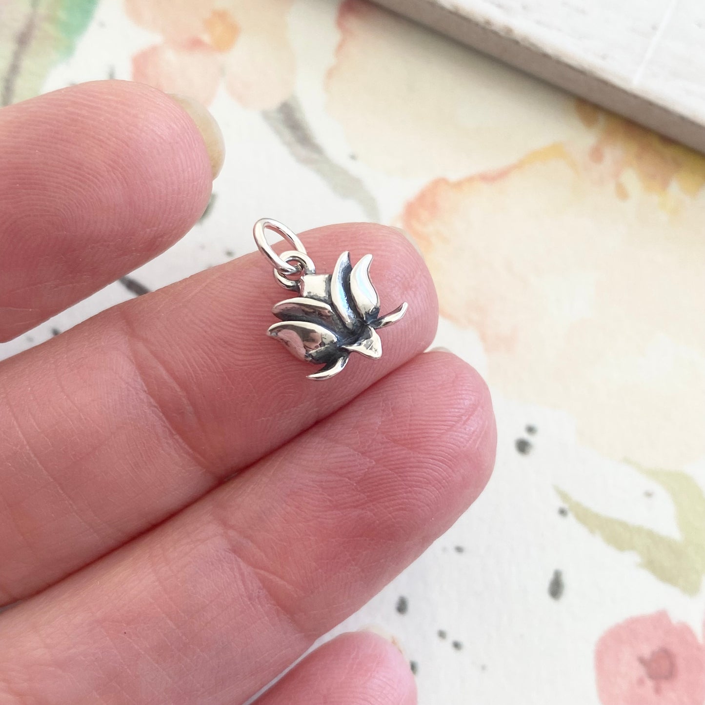Lotus Flower Charm in Sterling Silver