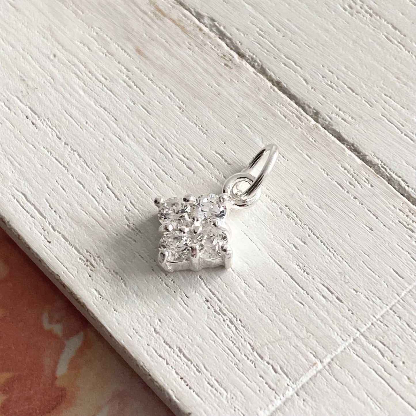 CZ Encrusted Diamond Shaped Charm Sterling Silver