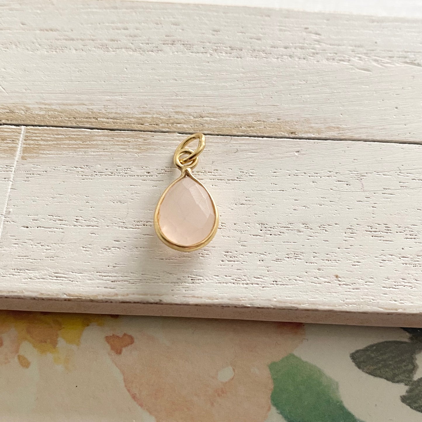 Rose Quartz Charm 10mm Teardrop Sterling Silver or Gold Vermeil