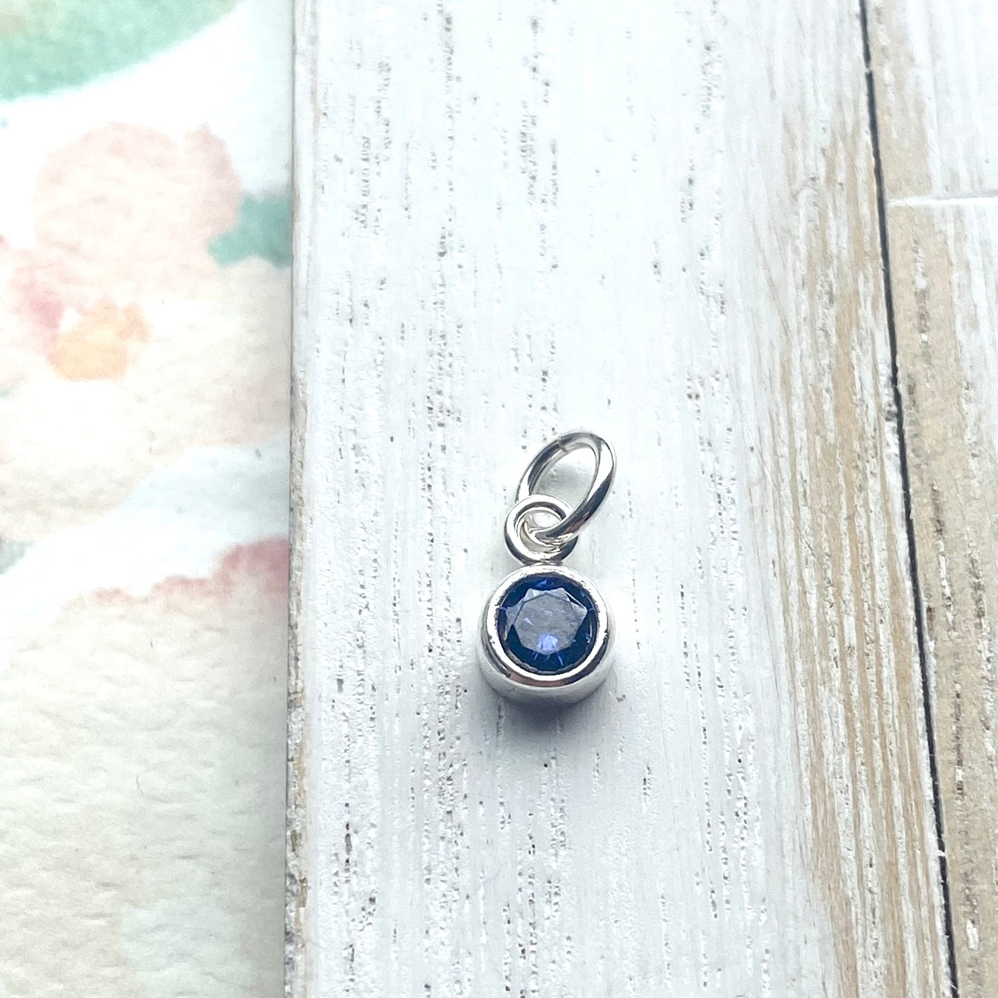 September Birthstone Charm 4mm Sapphire CZ Sterling Silver