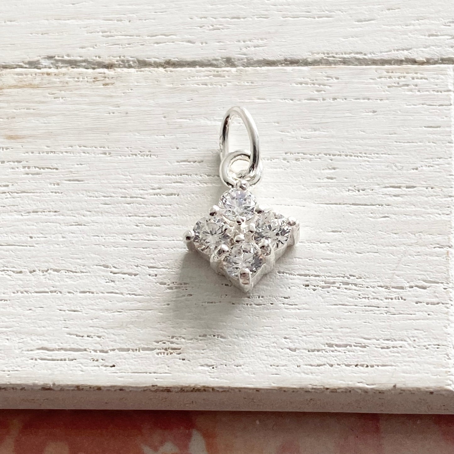 CZ Encrusted Diamond Shaped Charm Sterling Silver