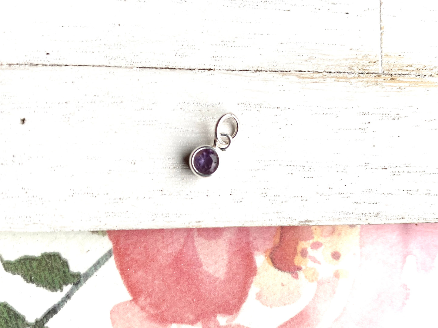 Amethyst Charm February Birthstone 4mm Gemstone Pendant with Sterling Silver Bezel