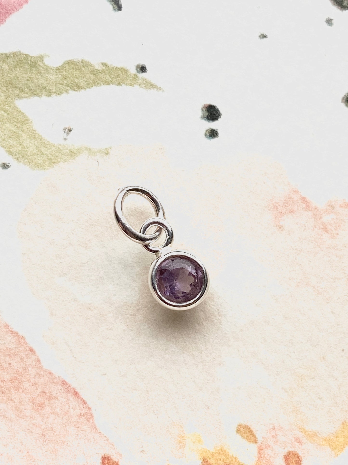 Amethyst Charm February Birthstone 4mm Gemstone Pendant with Sterling Silver Bezel