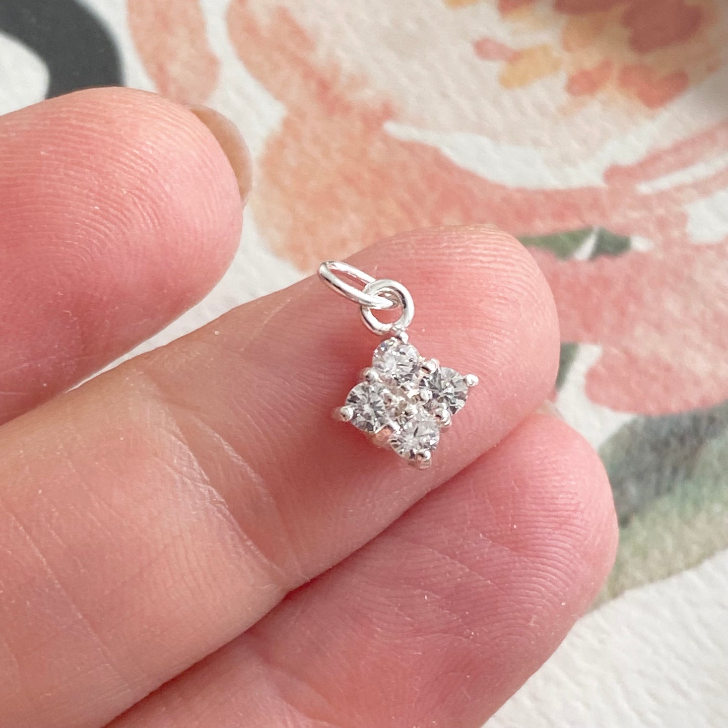 CZ Encrusted Diamond Shaped Charm Sterling Silver