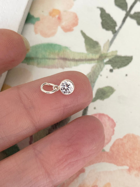 Tiny Clear CZ Drop Charm Sterling Silver
