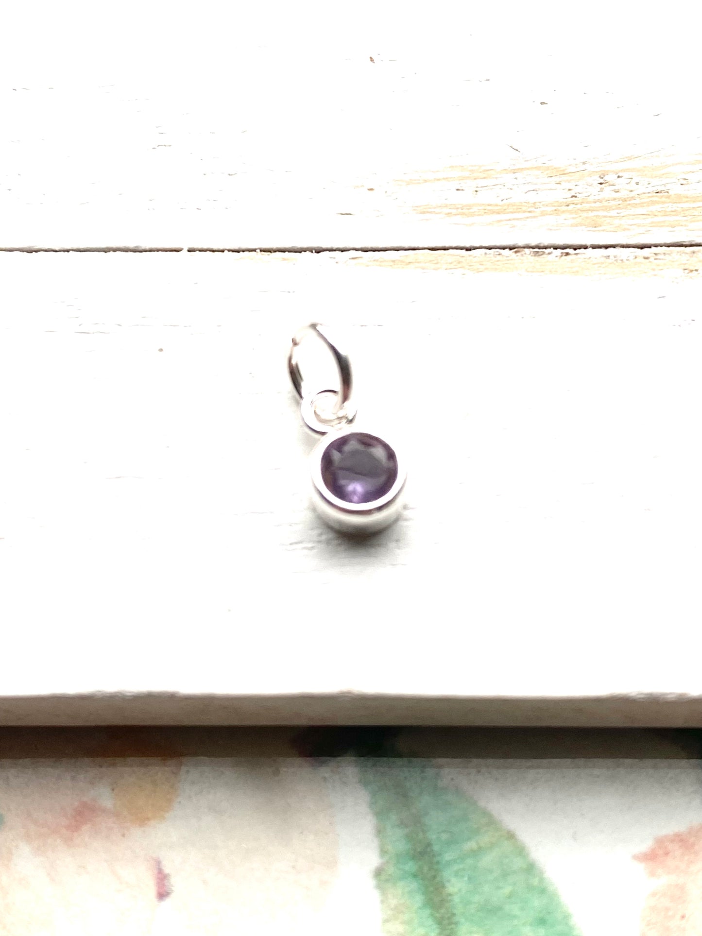 Amethyst Charm February Birthstone 4mm Gemstone Pendant with Sterling Silver Bezel