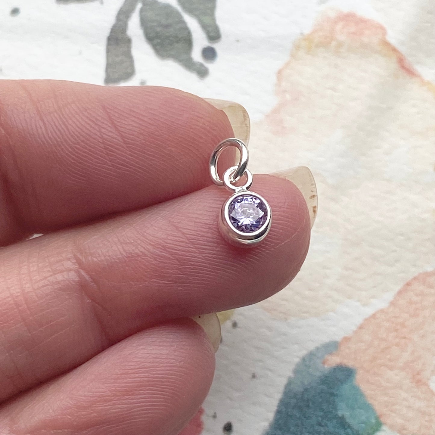 June Birthstone Charm 4mm Alexandrite CZ Sterling Silver