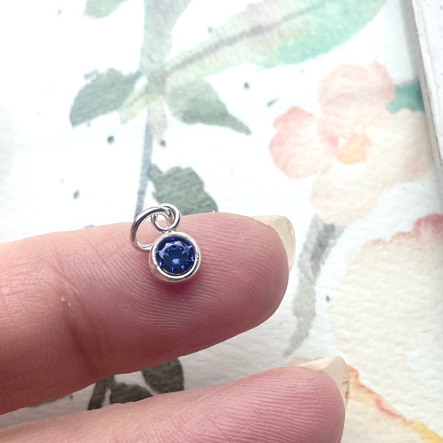 September Birthstone Charm 4mm Sapphire CZ Sterling Silver