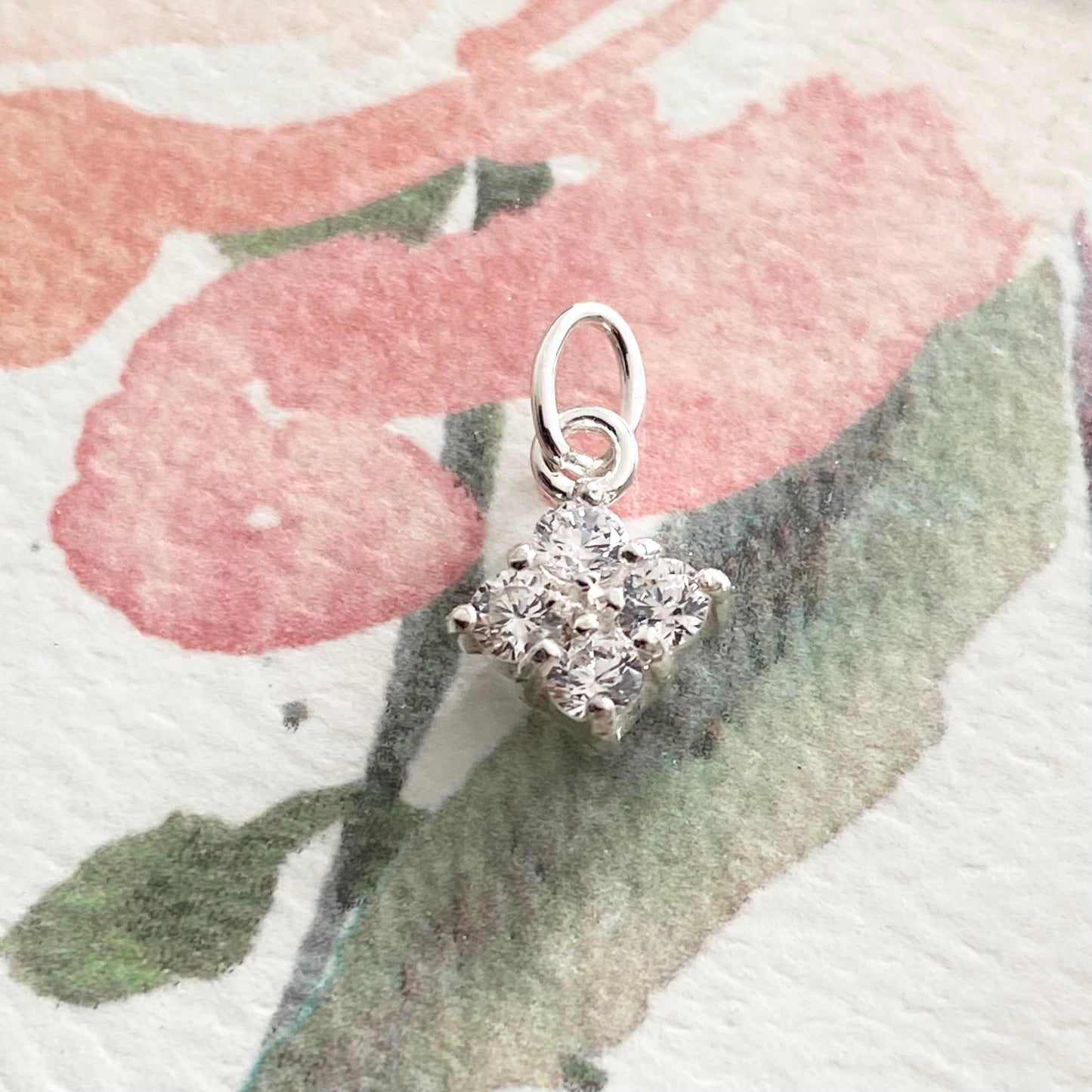 CZ Encrusted Diamond Shaped Charm Sterling Silver