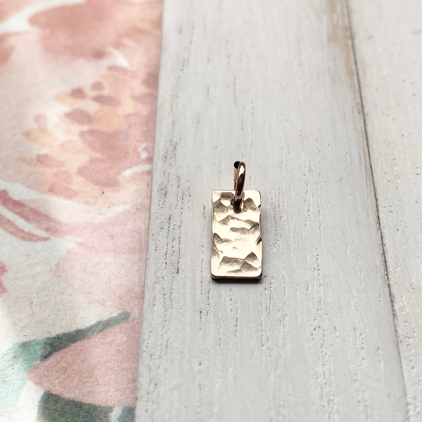 Hammered Tiny Rectangle Tags in Silver, Gold