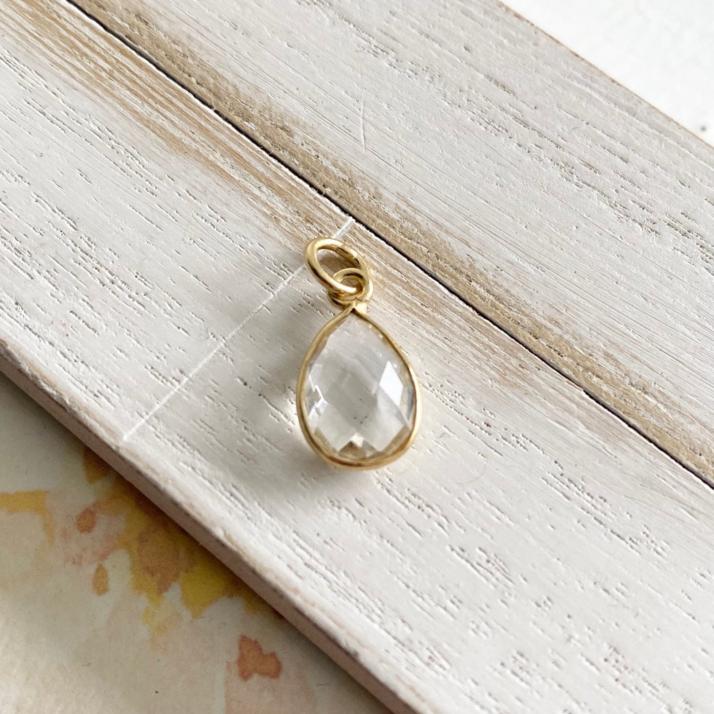 Crystal Quartz Teardrop Charm Sterling Silver or Gold Vermeil