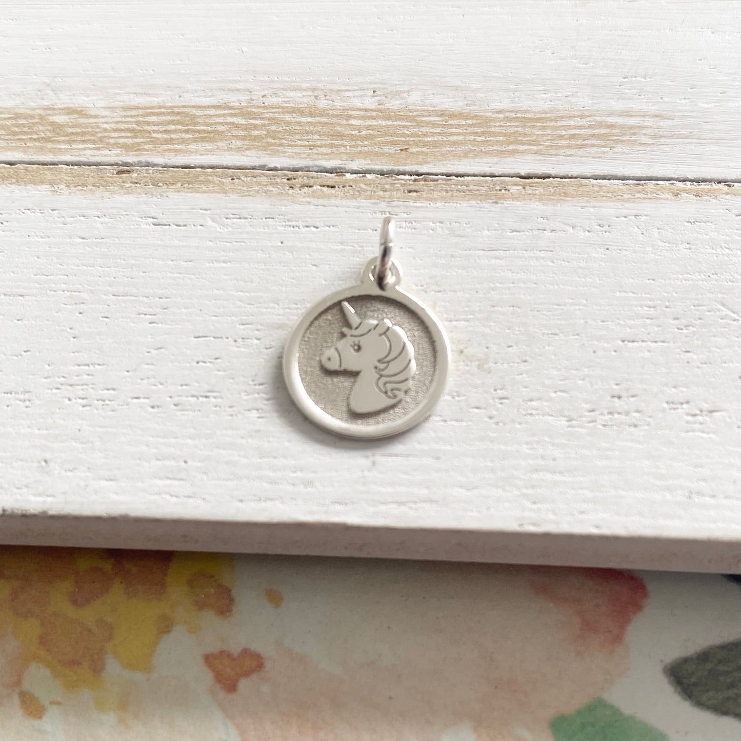 Unicorn Disc Charm Sterling Silver