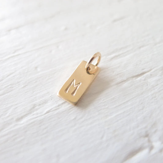 Rectangle Letter Charm Initial Tiny Sterling Silver or Gold Filled
