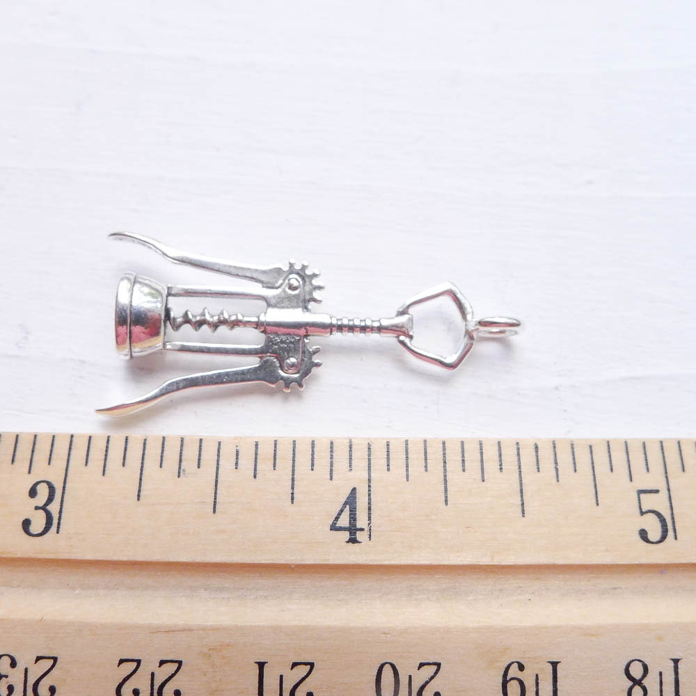 Large Wine Key Opener Sterling Silver Pendant
