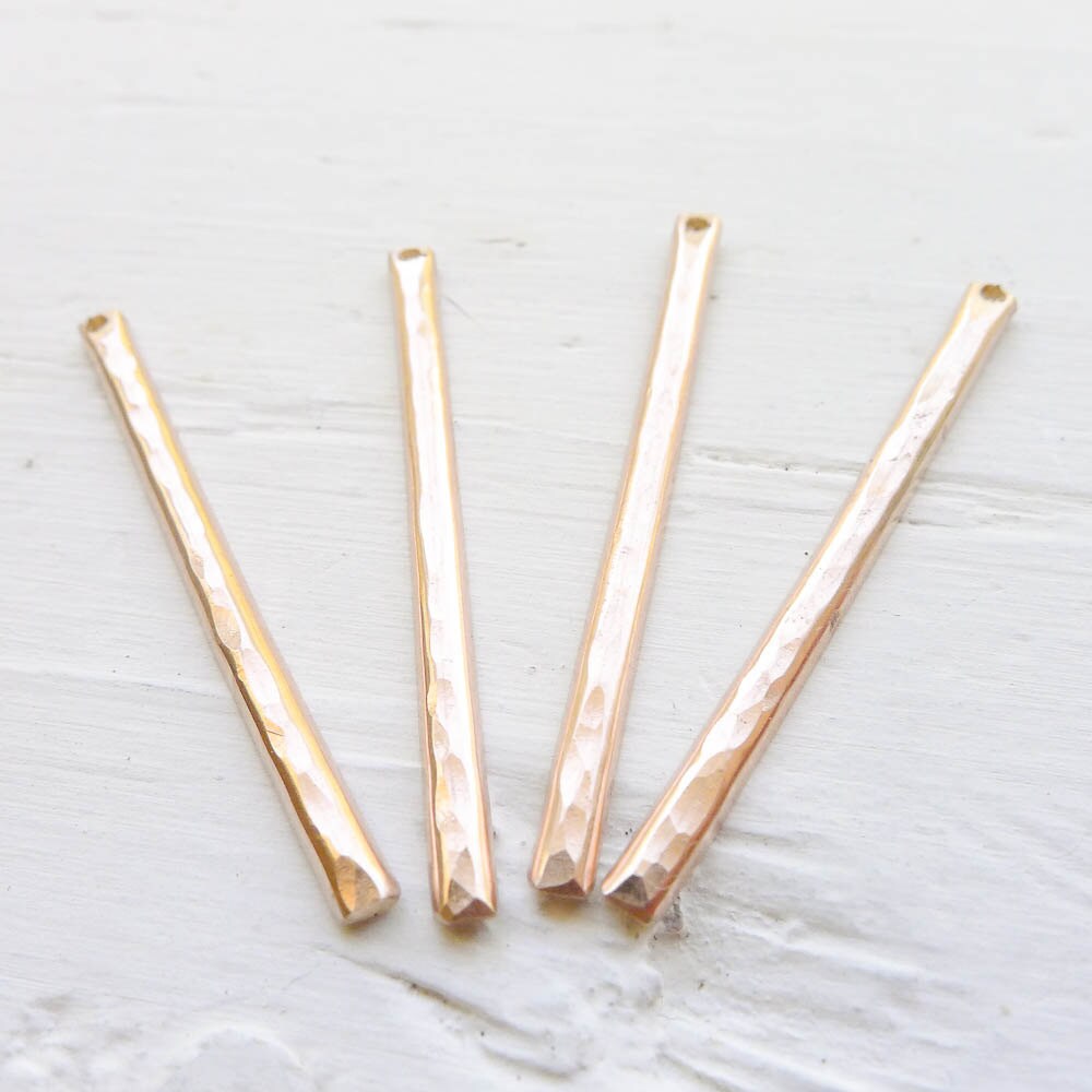 Rose Gold Filled Hammered Pink Bar Charm