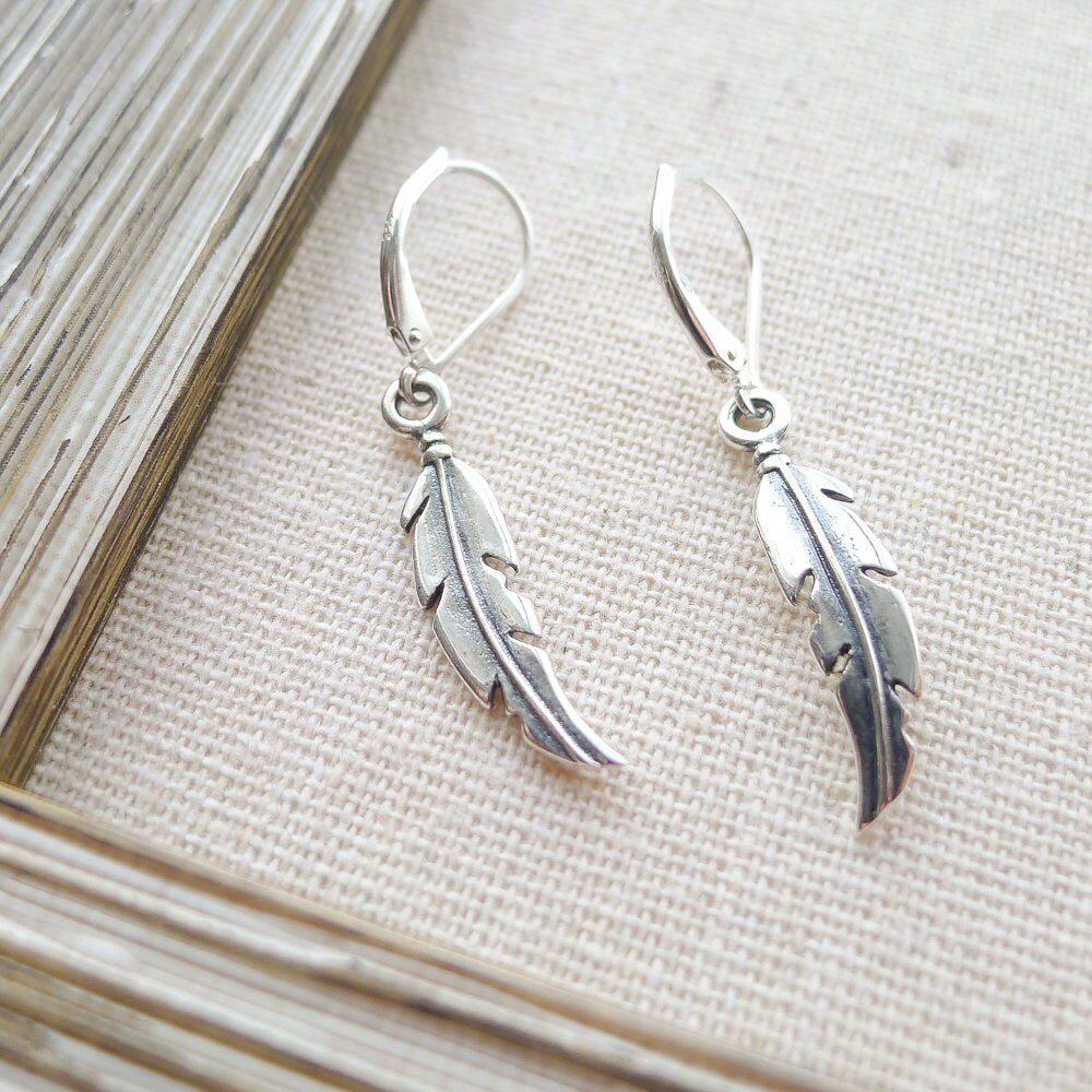 Feather Earrings Sterling Silver Leverback