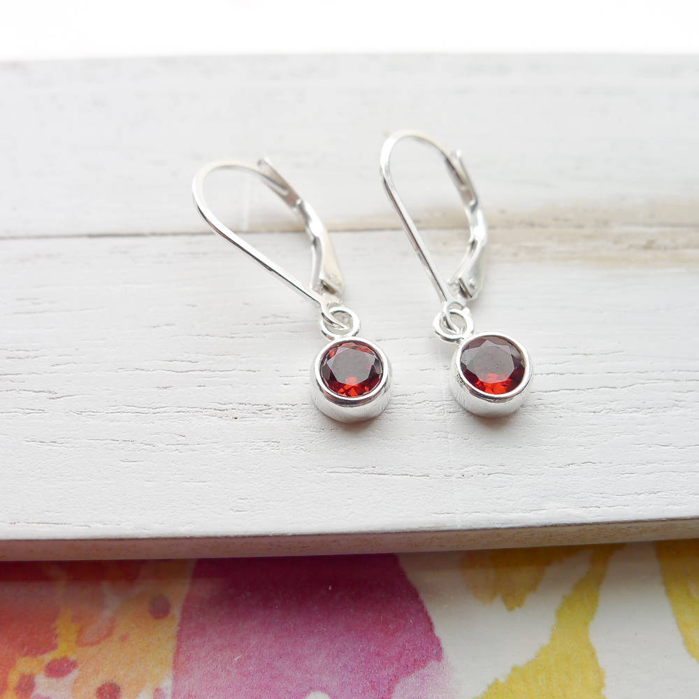 Garnet Drop Earrings in Sterling Silver