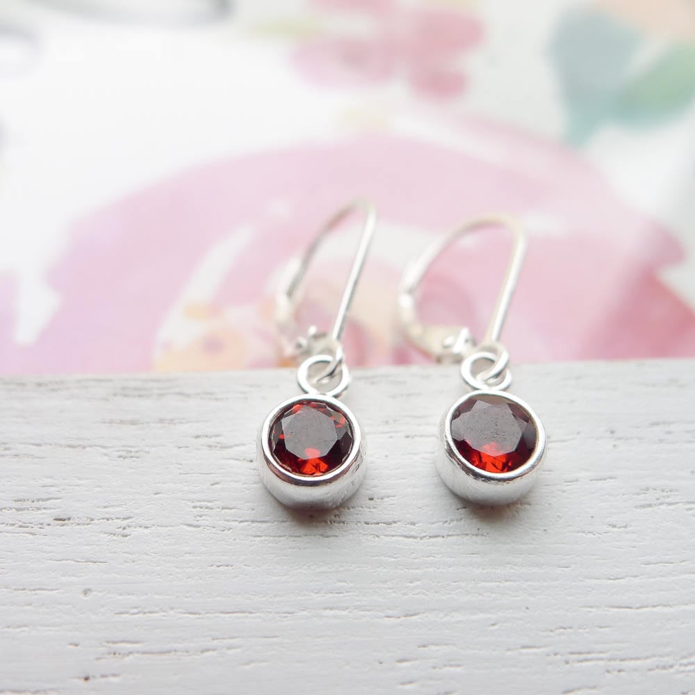 Garnet Drop Earrings Jan Birthstone Handmade