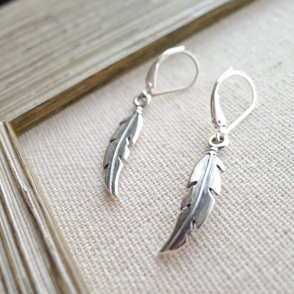 Feather Earrings Sterling Silver Leverback