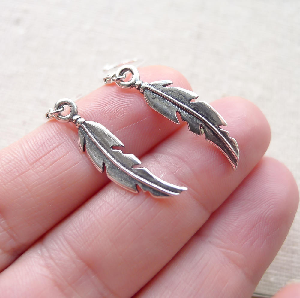 Feather Earrings Sterling Silver Leverback