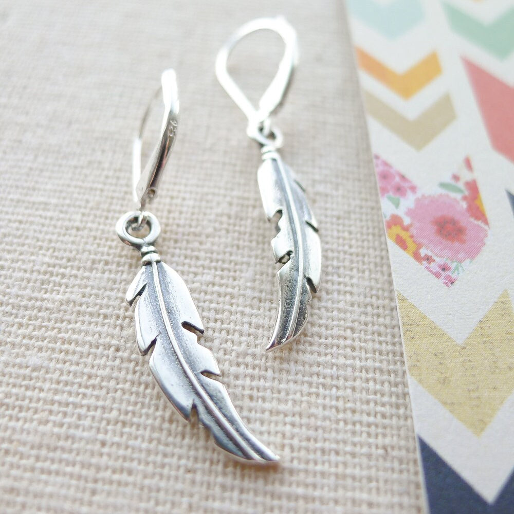 Feather Earrings Sterling Silver Leverback