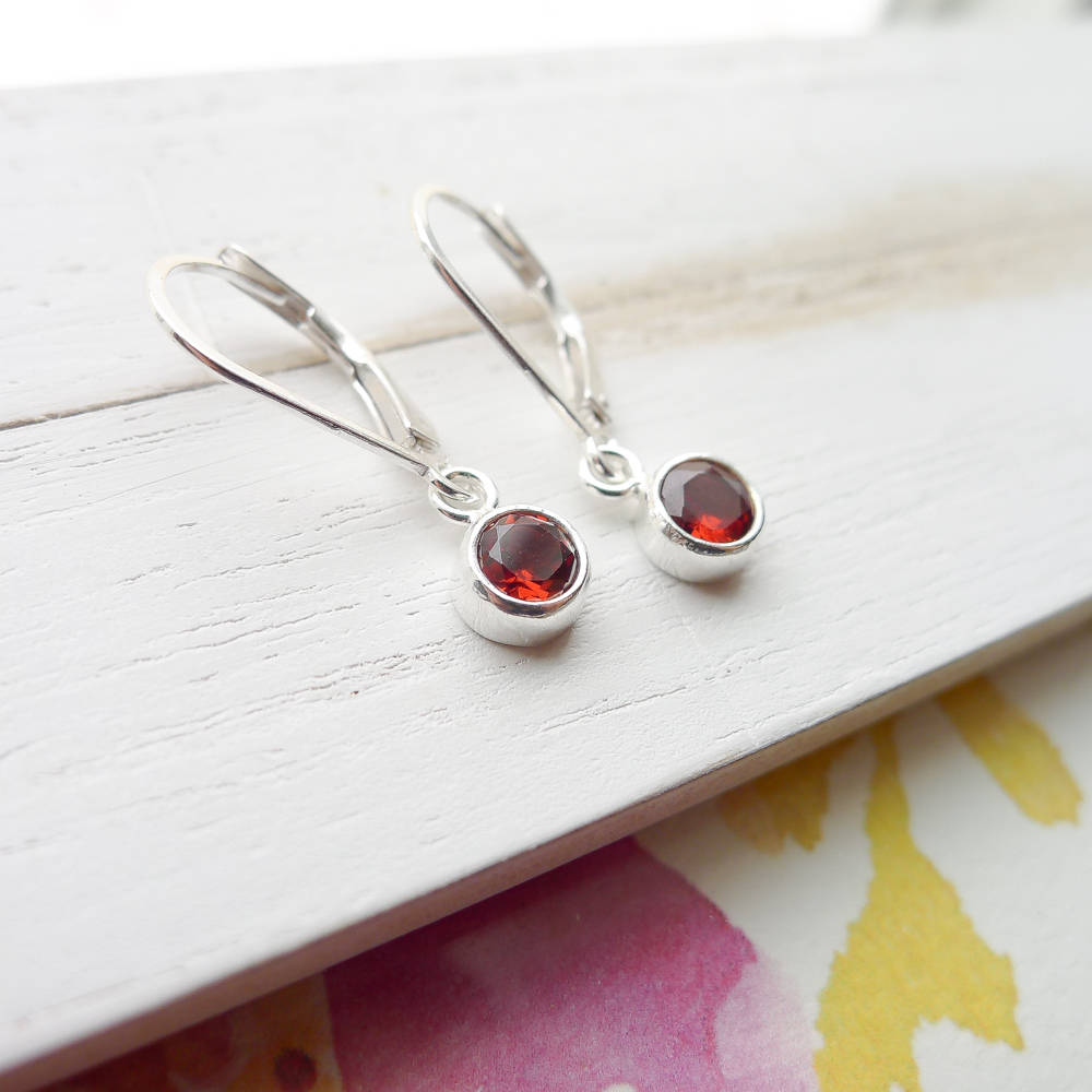 Garnet Drop Earrings in Sterling Silver