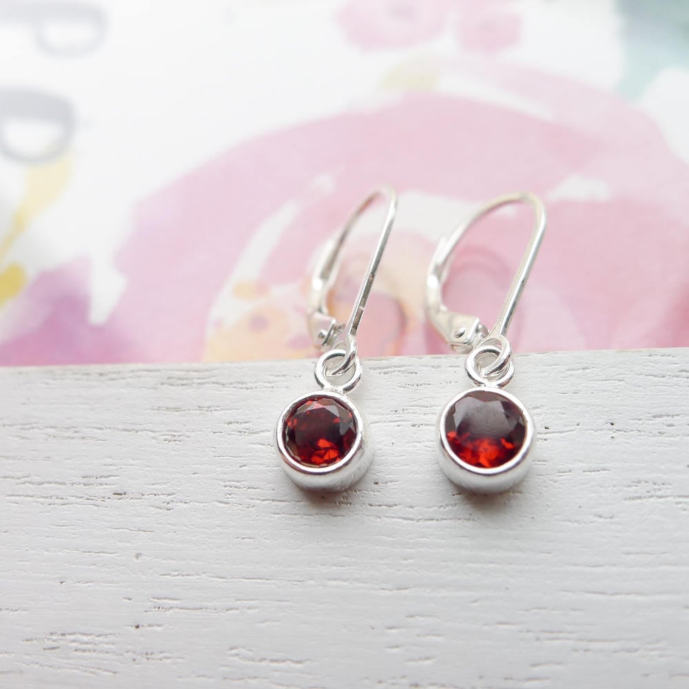 Garnet Drop Earrings in Sterling Silver