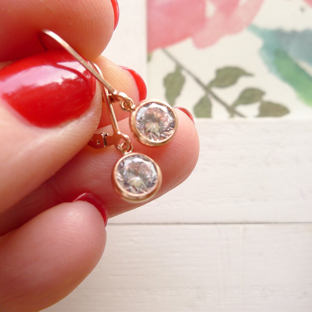 Dainty Rose Gold CZ Leverback Earrings