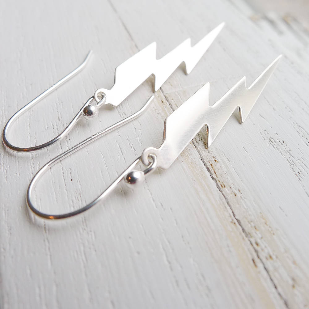 Lightning Dangle Earrings Sterling Silver or Gold Filled