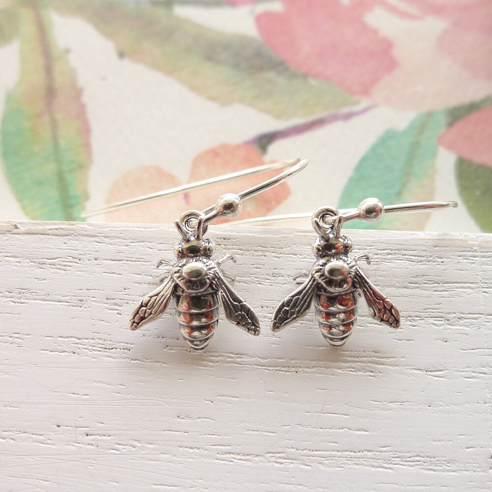 Bee Earrings Sterling Silver Dangle