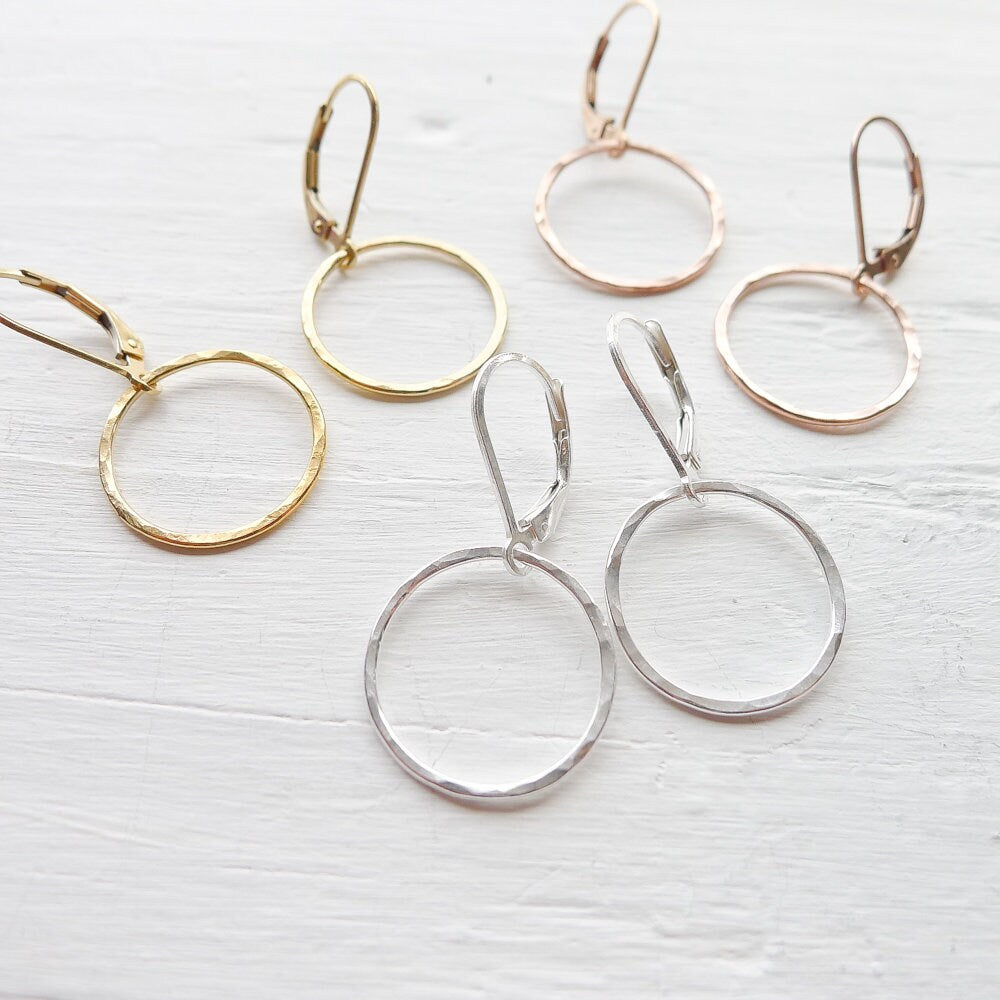 Hammered Gold Hoop Leverback Earrings