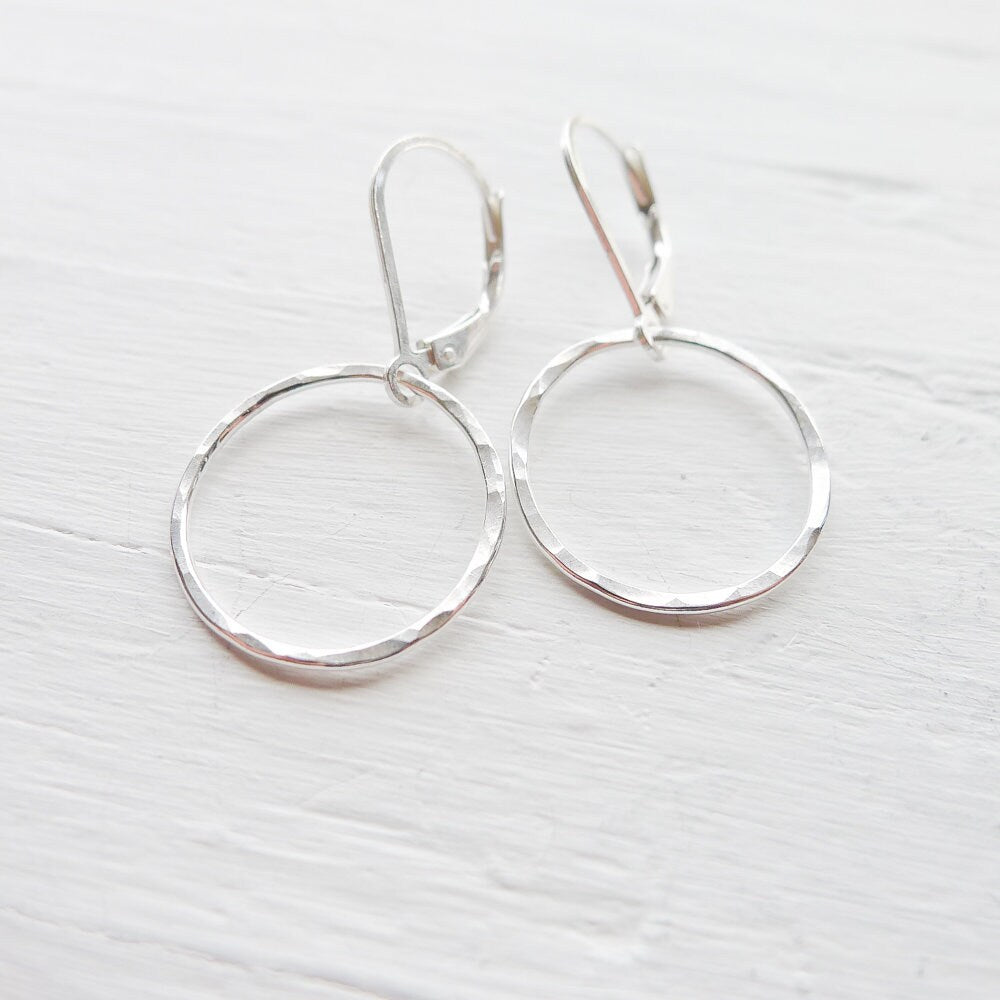 Hammered Circle Earrings in Sterling Silver