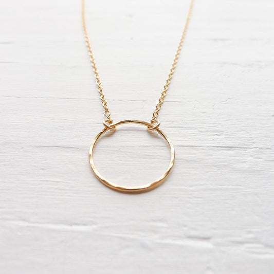 Gold Eternity Necklace Large Circle Pendant