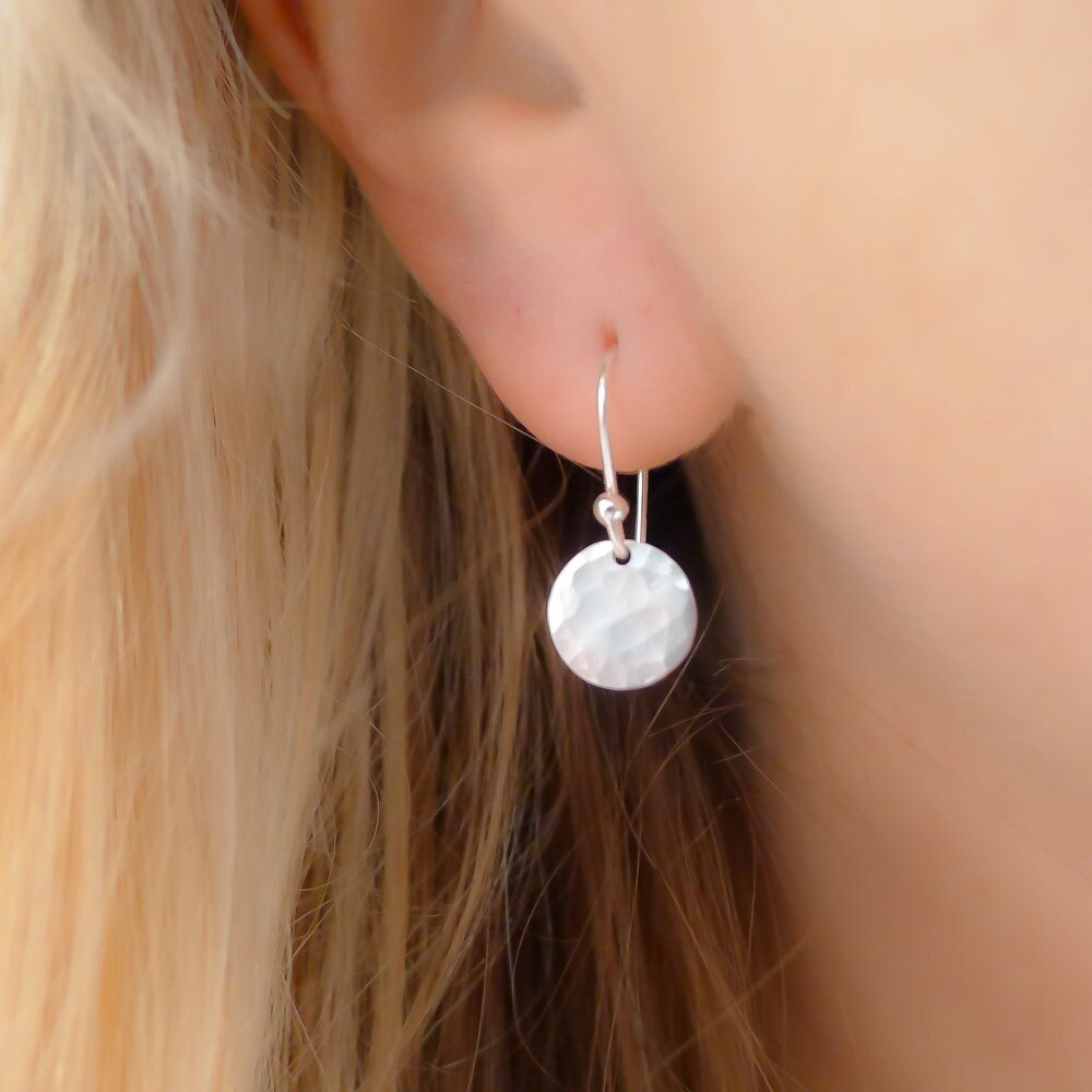 Hammered Disc Earring Silver Dangle Minimalist