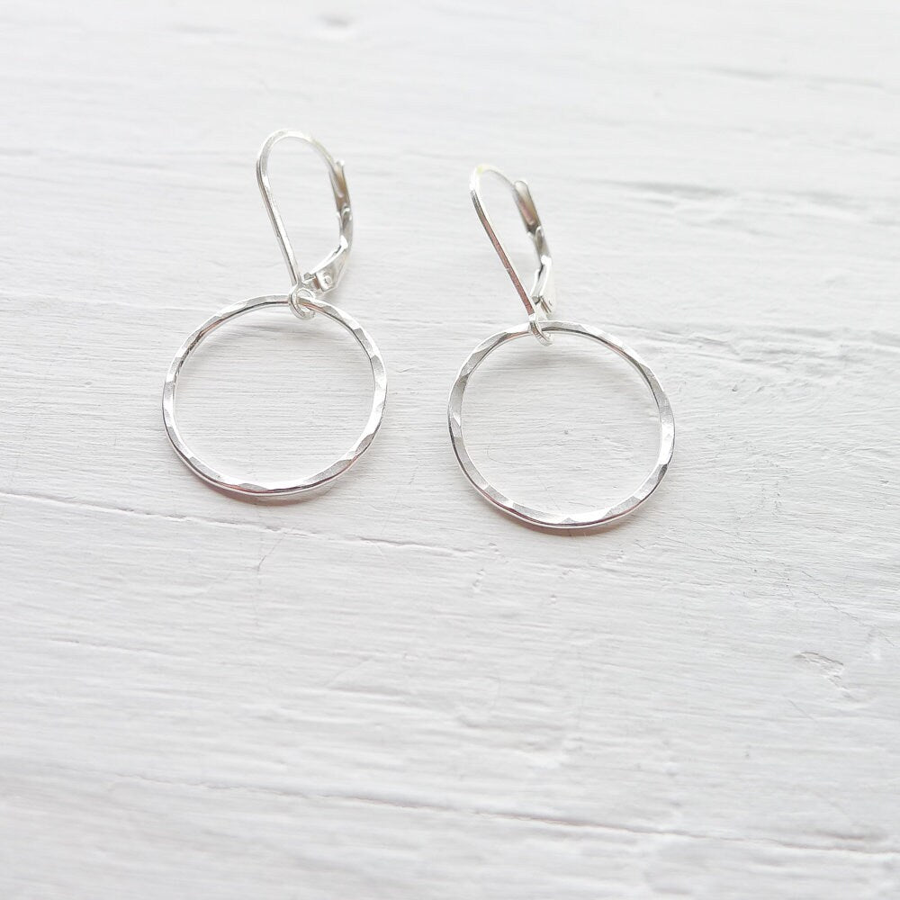 Hammered Circle Earrings in Sterling Silver