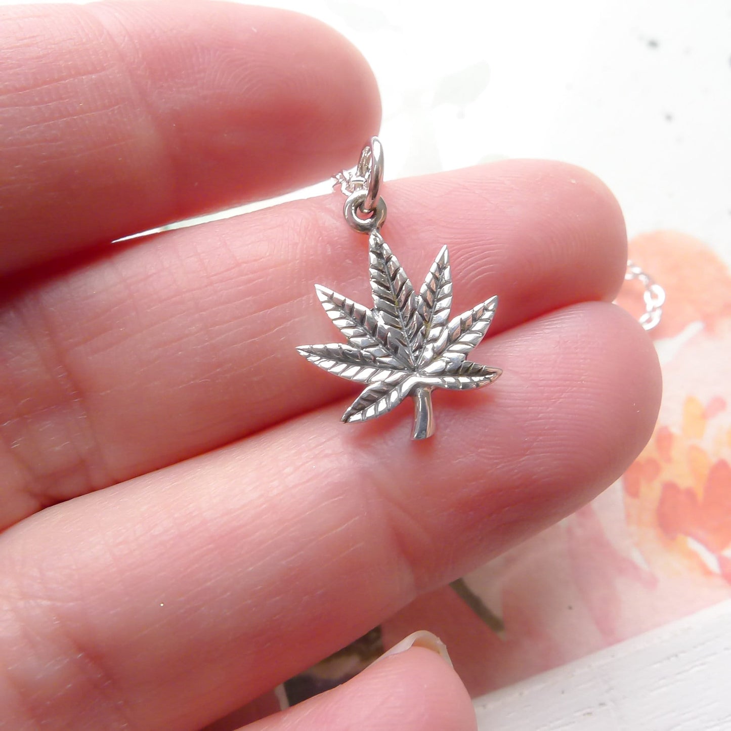 Pot Leaf Necklace Sterling Silver Marijuana