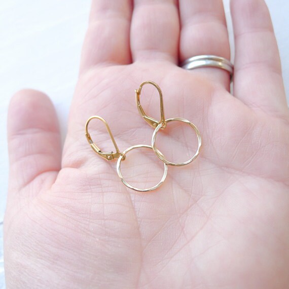 Hammered Gold Hoop Leverback Earrings