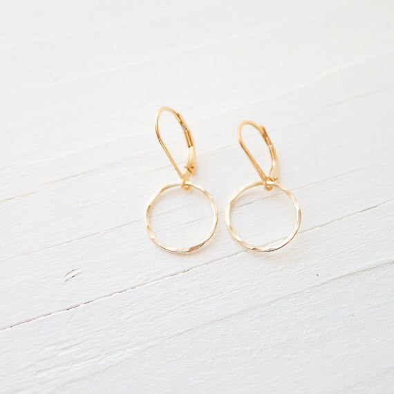 Hammered Gold Hoop Leverback Earrings