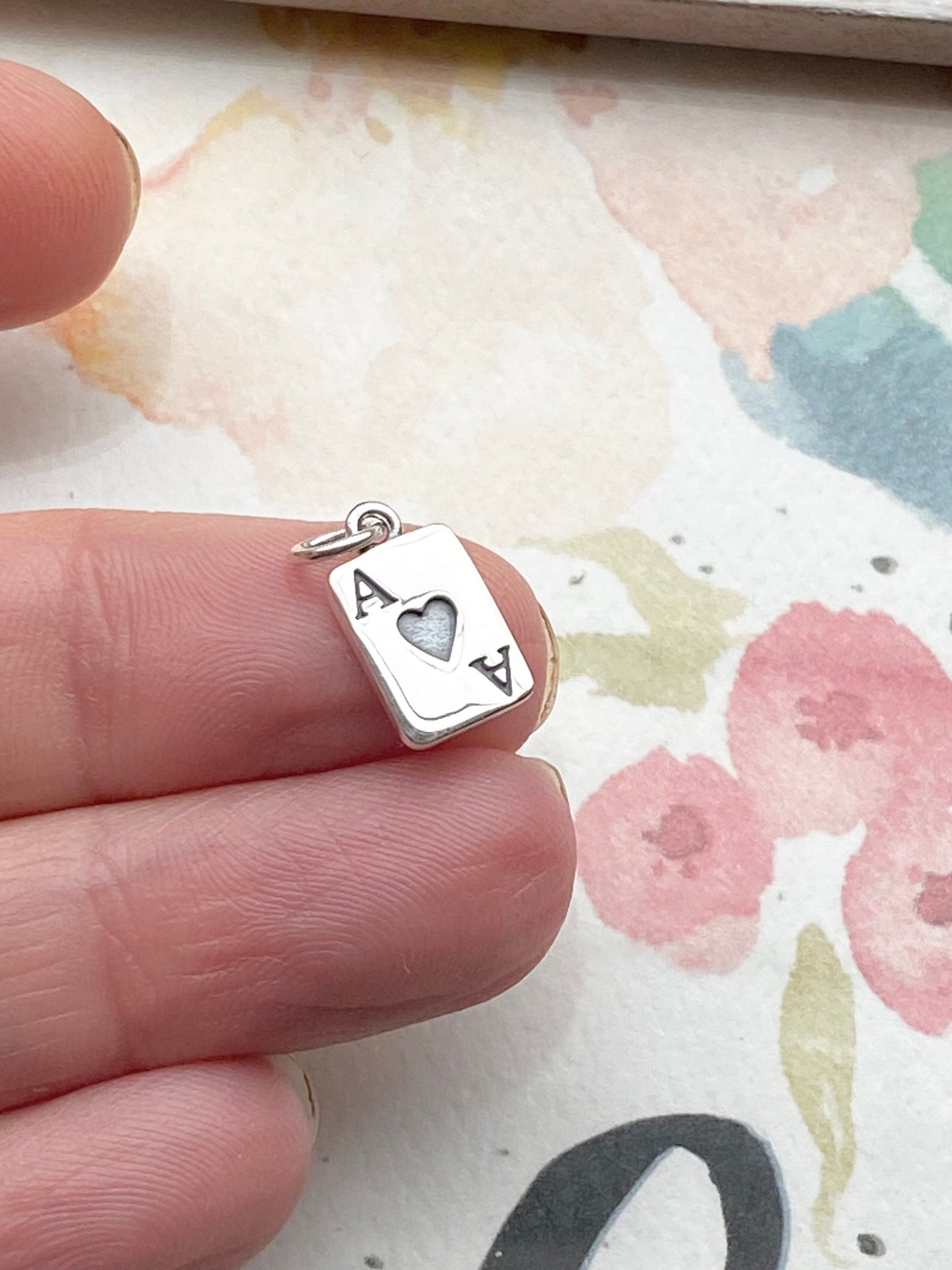 Ace of Hearts Card Charm Sterling Silver