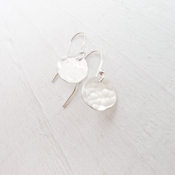 Hammered Silver Disc Earing