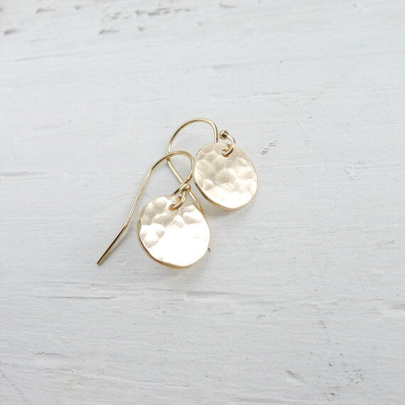 Gold Hammered Disc Earring