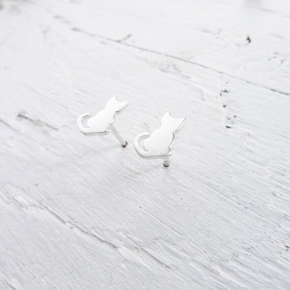 Cat Stud Earrings Sterling Silver