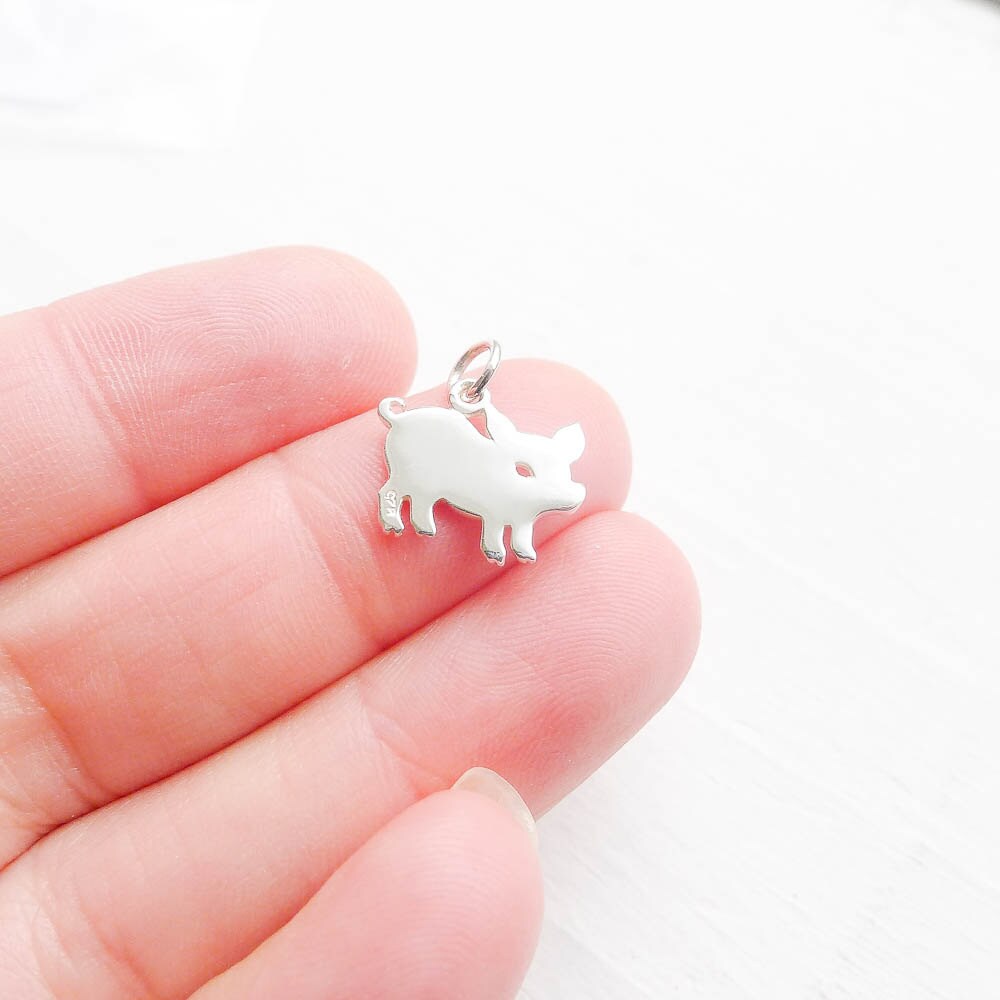 Pig Charm Sterling Silver Sow Pendant Cute Little Hog for Jewelry