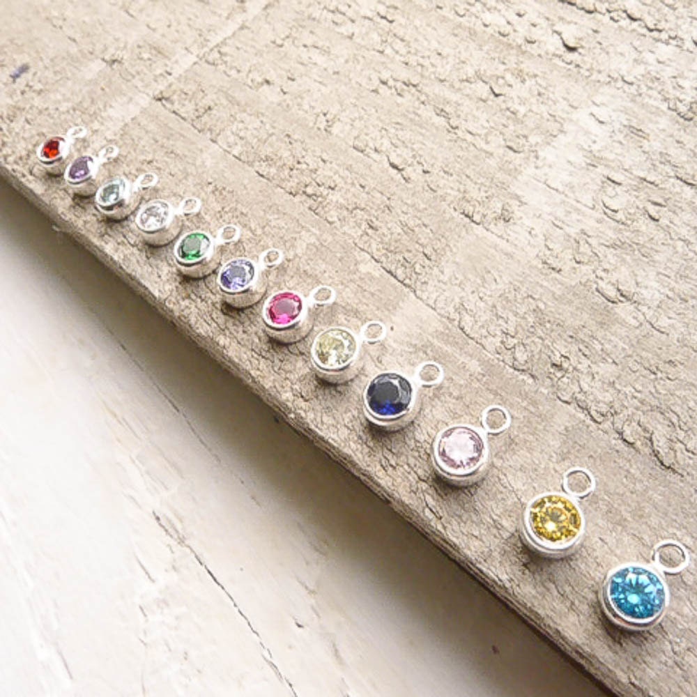 March Birthstone Charm 4mm Aquamarine CZ Sterling Silver