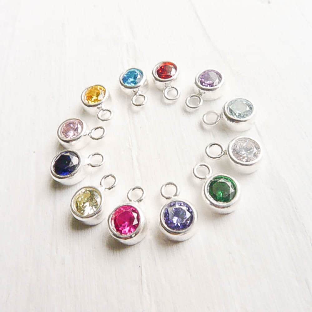 July Birthstone Charm 4mm Ruby CZ Sterling Silver