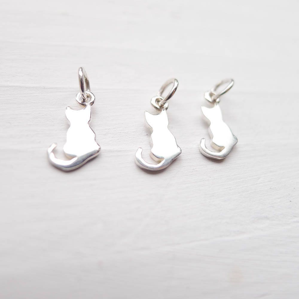 Tiny Cat Charm Little Kitty Pendant for Kitten Jewelry Sterling Silver