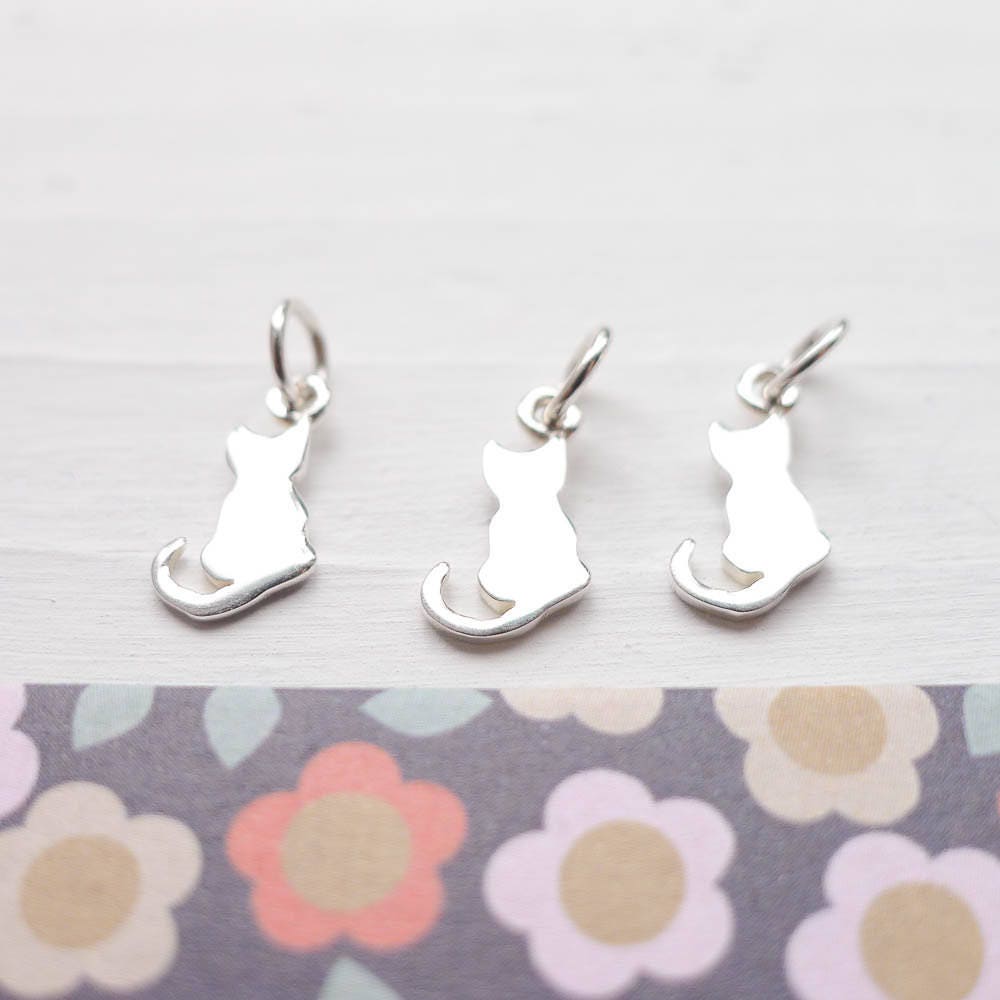 Tiny Cat Charm Little Kitty Pendant for Kitten Jewelry Sterling Silver