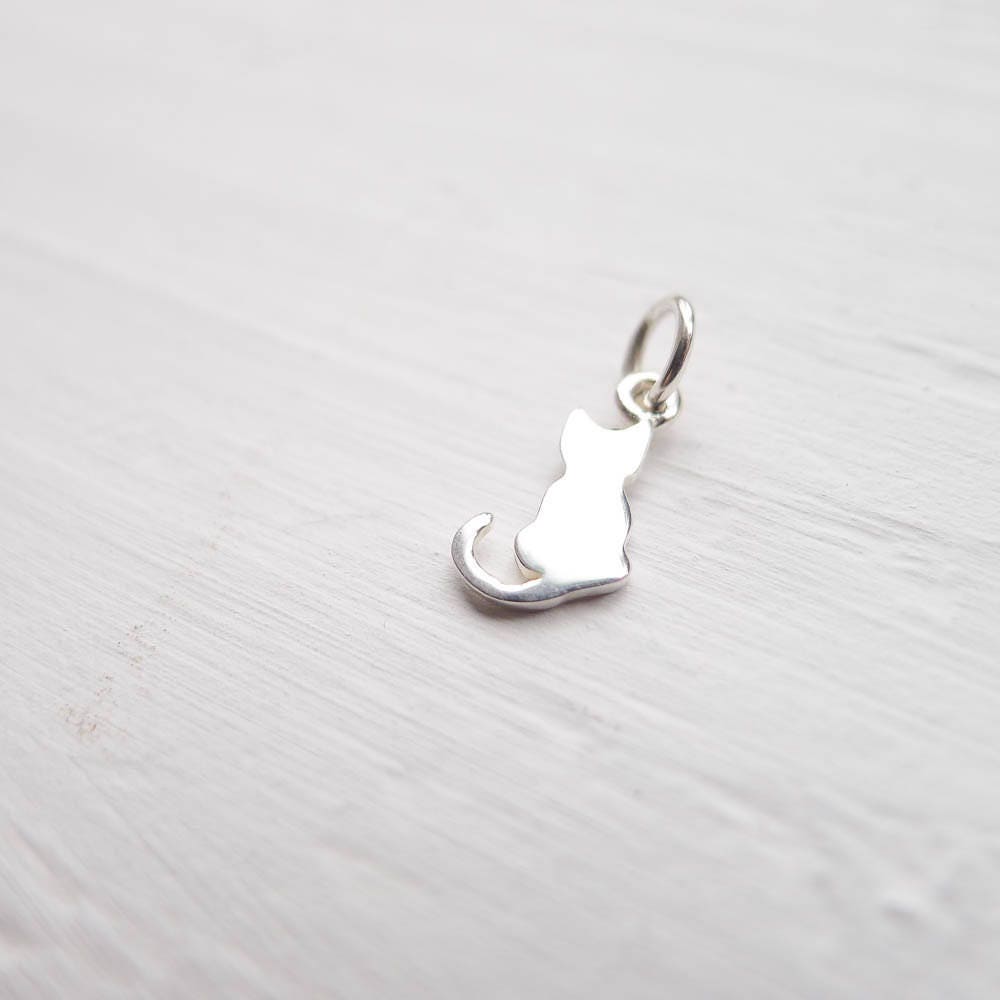 Tiny Cat Charm Little Kitty Pendant for Kitten Jewelry Sterling Silver