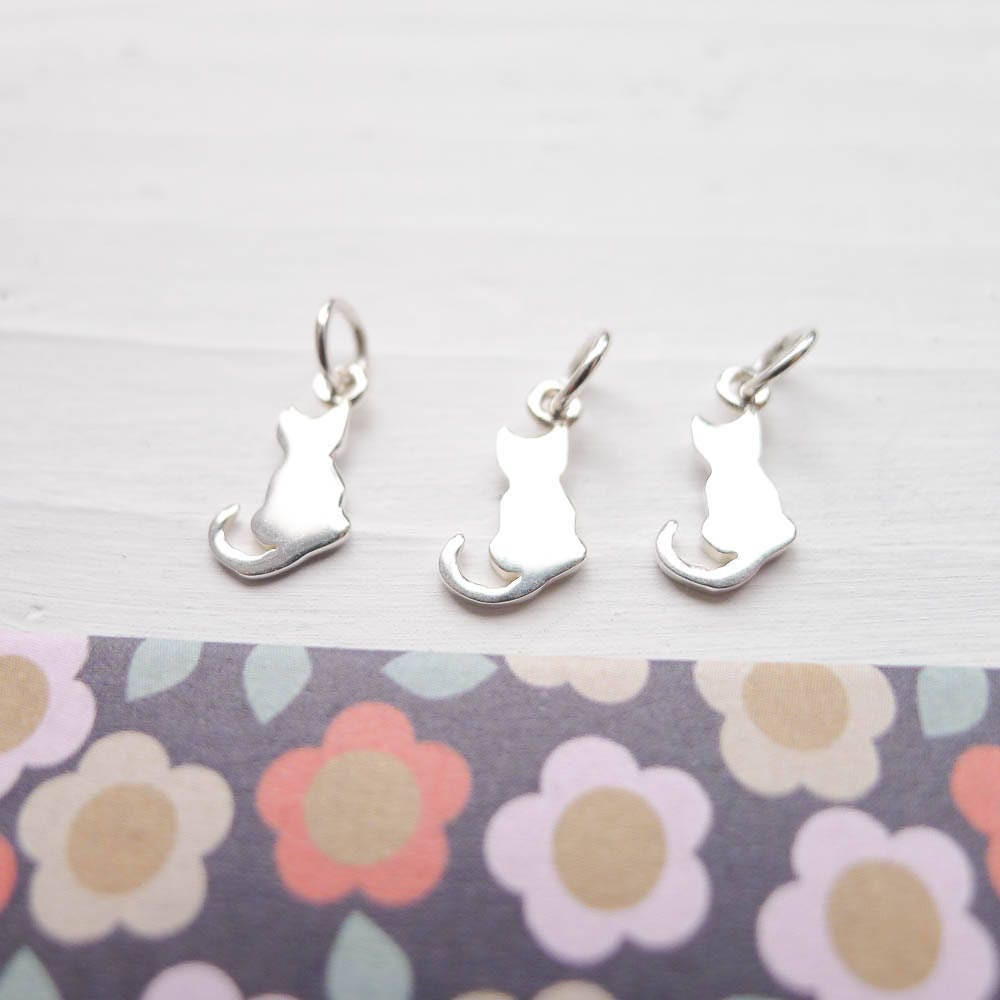 Tiny Cat Charm Little Kitty Pendant for Kitten Jewelry Sterling Silver